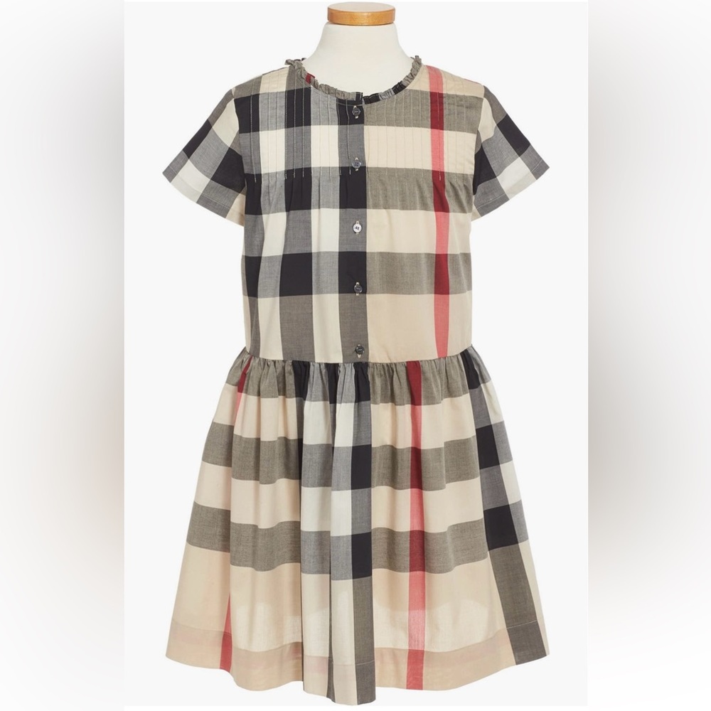 Preowned Authentic Burberry Bretty Pleated Check Dress Size 5 Archive Beige EUC
